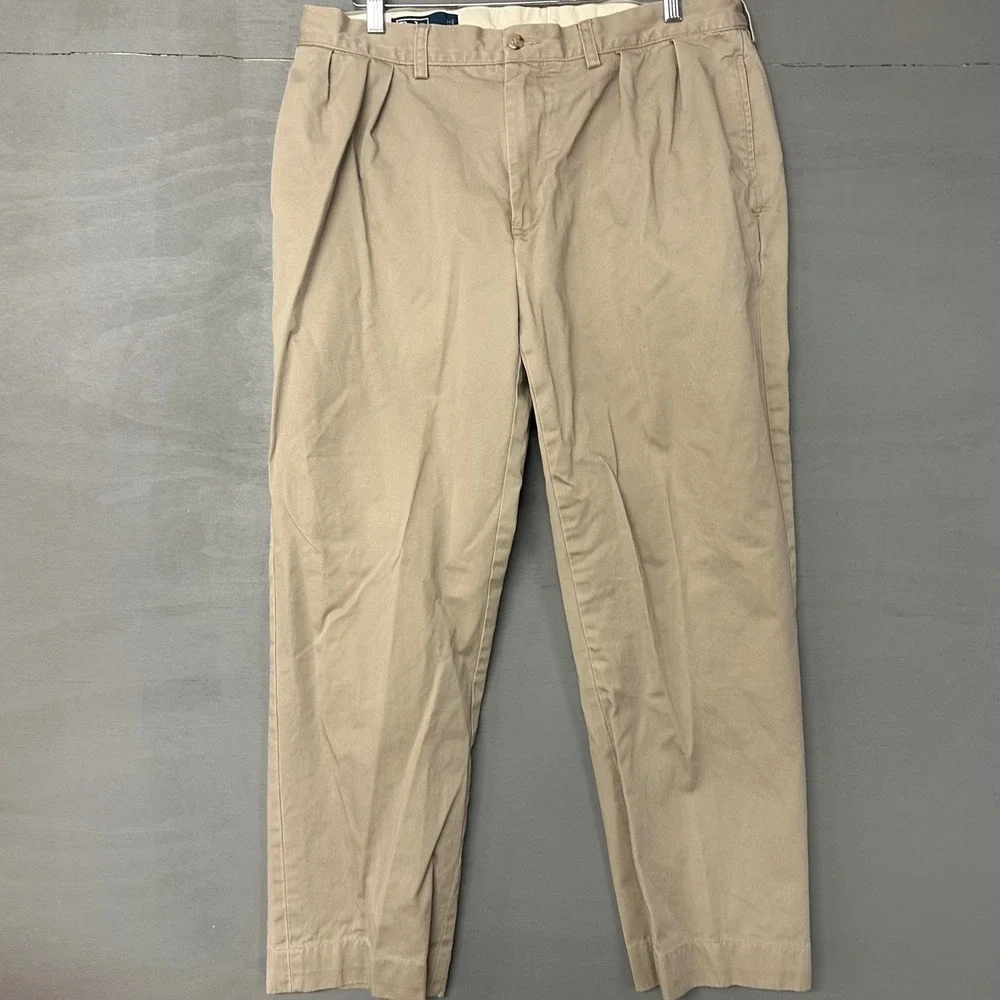 Polo Ralph Lauren Ethan Pant Khaki Cotton Pleated Mens Size‎ 36 32